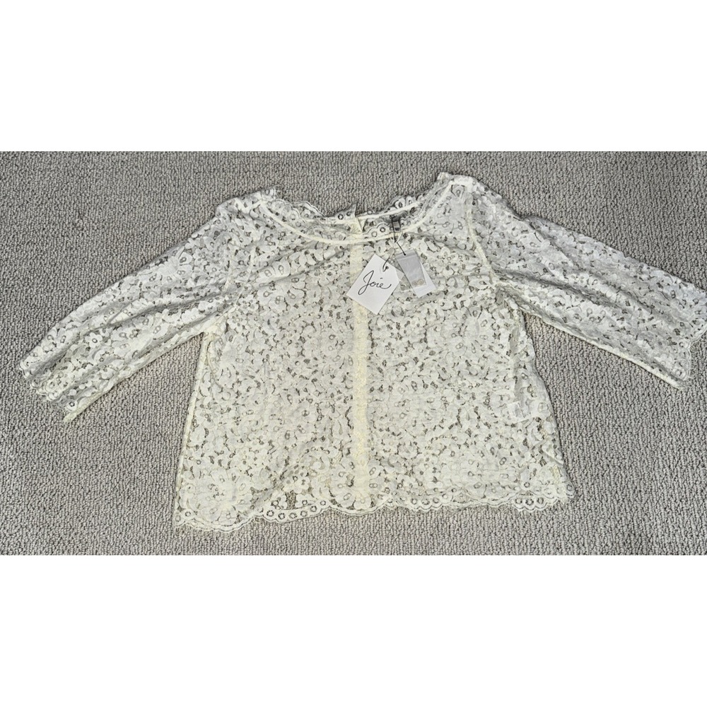 NWT Joie Elvia Porcelain Ivory Lace 3/4 Sleeve Button Back Blouse L MSRP $218